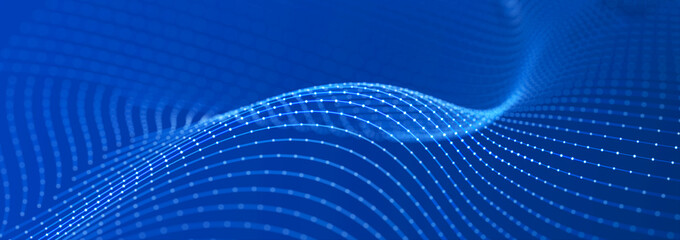 Leinwandbilder - Beautiful curved wave on a dark background. Digital technology background. Concept of network. 3D