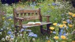 © Roy - Serene Garden Bench with Open Book Amidst Blooming Wildflowers