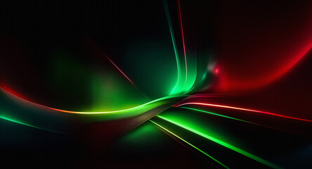 Wall Mural - abstract image with vibrant green and red flowing lines against a dark background. the curved, lumin