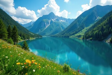 Naklejka na meble Majestic sapphire lake nestled amongst emerald hills , hills, peaceful, tranquil