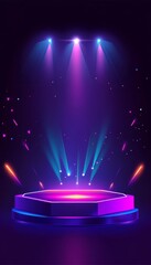 Poster - Bright Purple Stage With Vibrant Lights and Sparkling Background Prepared for a Performance or Event in an Exciting Atmosphere