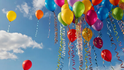 Wall Mural - Colorful luxury clear balloons floating in the sky. Copy space concept for wallpaper or background
