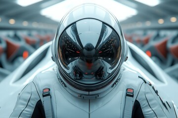 Poster - Astronaut prepares for launch in a high-tech spacecraft at a futuristic facility