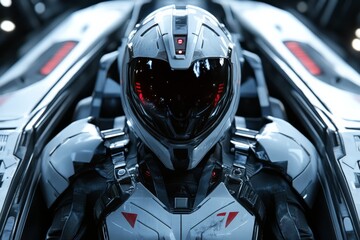 Poster - Futuristic astronaut suit in a high-tech cockpit during a space mission launch sequence