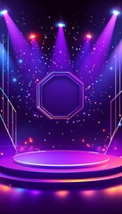 Poster - Bright Purple Stage With Vibrant Lights and Sparkling Background Prepared for a Performance or Event in an Exciting Atmosphere