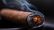 © Nataliia_Trushchenko - Cigar is lit and smoking, with the tip of the cigar glowing red. Concept of relaxation and leisure, as smoking a cigar is often associated with taking a break and enjoying a moment of calm