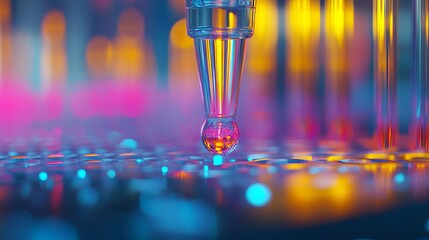 Poster - Abstract Vibrant Pipette Drop Neon Liquid Colorful Science Technology Background Digital Art Modern Design Futuristic Illustration Experimental       