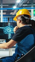 Poster - vertical video photovoltaics factory engineer uses artificial intelligence to diagnose malfunctionin
