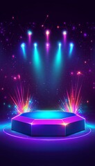 Poster - Bright Purple Stage With Vibrant Lights and Sparkling Background Prepared for a Performance or Event in an Exciting Atmosphere