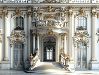 Sticker - Grand entrance, ornate white palace, golden accents.