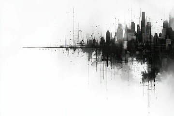 Canvas Print - Urban skyline abstract grayscale artwork