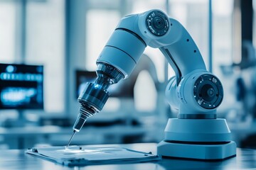 Fototapete - Robotic arm performing precise tasks in a modern laboratory setting during daytime hours