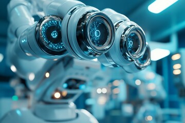 Fototapete - Robots with advanced sensors in a modern industrial facility showcasing automation technology and innovation