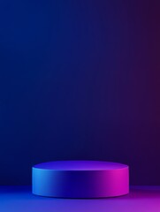 Poster - Creative Display Pedestal Illuminated With Vibrant Blue and Purple Lighting in a Minimalist Setting for Showcasing Art or Products