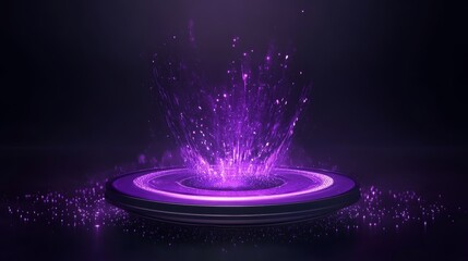 Poster - Colorful Purple Water Splash With Sparkling Particles Illuminated in Dark Setting