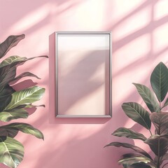 Poster - Vibrant Light and Shadows Cast on a Blank Frame in a Serene Room With Colorful Walls During Late Afternoon Sunlight