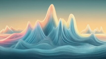 Aufkleber - A surreal landscape of undulating digital peaks in blue and orange hues, resembling futuristic mountains. AI-generated art, abstract design, technology, data visualization, modern aesthetics.