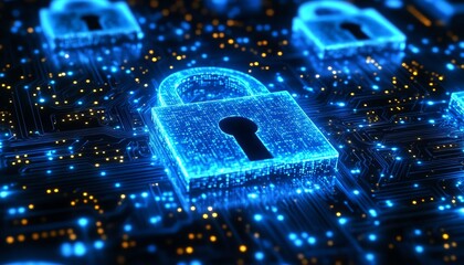 Aufkleber - Detailed illustration of encryption symbols and digital locks, with a blue cyber shield safeguarding data against the dark web, symbolizing network security and online safety