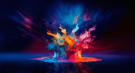 Wall Mural - a dynamic explosion of vibrant colors bursts forth from a dark space, creating an abstract and energ