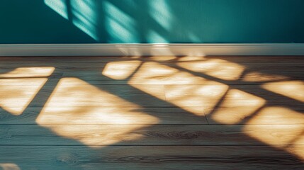 Poster - Shadows and Light Create Artistic Patterns on a Blue Wall With Plant Leaves in a Cozy Interior Space