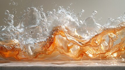 Poster - Dynamic liquid splash action kitchen setting high-resolution image bright environment close-up viewpoint artistic concept for seo optimization