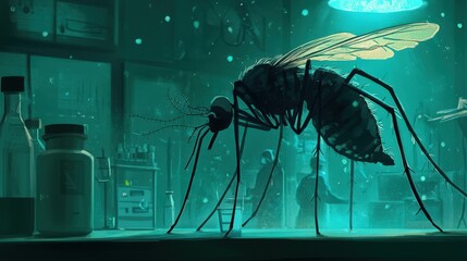 Poster - A laboratory scene where scientists are researching a potential vaccine for dengue fever, illustrating the ongoing efforts to control the disease
