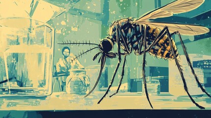 Poster - A laboratory scene where scientists are researching a potential vaccine for dengue fever, illustrating the ongoing efforts to control the disease