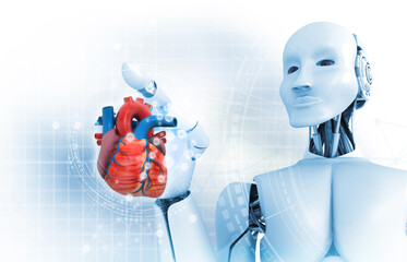Poster - AI robot with Human Heart anatomy. 3d illustration