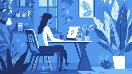 Poster - A mental health professional conducting an online therapy session via video call, providing support to clients who may not have access to in-person therapy.