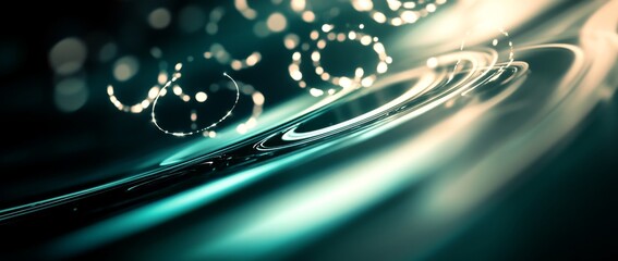 Wall Mural - fluid metal with glowing accents creates an abstract wallpaper in light blue and gold tones on a dar
