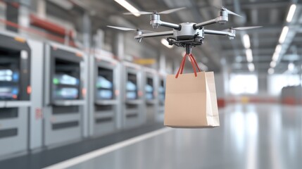 Poster - Robotic drone dropping off a fresh grocery bag at an automated pickup station