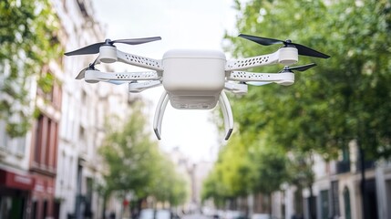 Poster - Secure grocery transport via drone, featuring a durable food-safe delivery box