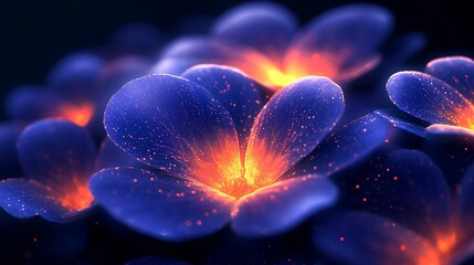Poster - A digital art illustration of flowers created using glowing translucent layers on a dark background, creating  an ethereal effect