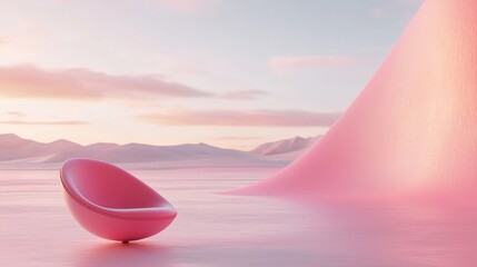 Poster - Modern Pink Chair in a Minimalist Interior With Soft Lighting and Textured Walls in a Contemporary Setting
