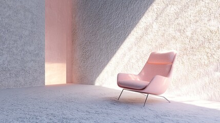 Poster - Modern Pink Chair in a Minimalist Interior With Soft Lighting and Textured Walls in a Contemporary Setting