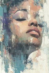Poster - Expressive Portrait of a Woman With Intricate Brush Strokes Showcasing Emotion and Beauty in an Abstract Art Style