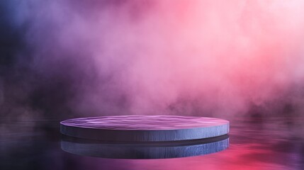 Poster - Serene Platform Surrounded by Mist During Twilight Illuminating the Horizon With Soft Colors