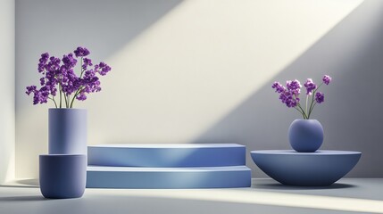 Poster - Contemporary Interior Design Showcasing Minimalism With Unique Shapes and Soft Lavender Accents in a Well-Lit Space