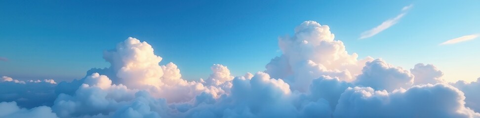 stunning cloudscape, deep blue sky, soft cloud formations , sun, brushstrokes