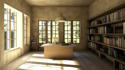 Poster - Bright and Modern Workspace With a View on a Sunny Day in a Creative Office Environment