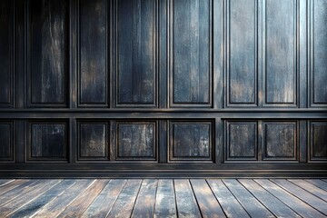 Poster - Elegant Dark Wooden Paneling and Flooring Interior Design in Modern Style for Elegant Backdrops or Textures in Photography and Art Projects
