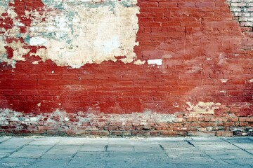 Poster - Weathered Red Brick Wall with Peeling Paint and Cracked Texture