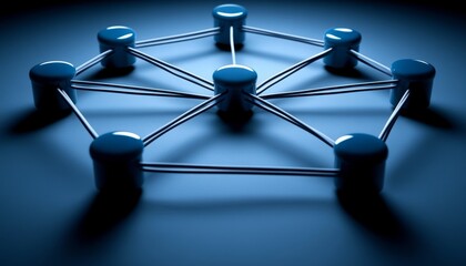 Poster - Abstract Network Structure of Interconnected Blue Dots and Lines, Technology Background