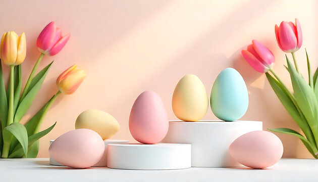  Easter Sale Web Banner, 3D Pastel Eggs & Cherry Blossoms,  spring easter sale template, banner with space for text, 2025 Easter holidays sales concept, created with generative ai