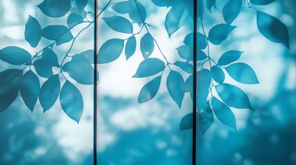 Poster - Exploring the Interplay of Light and Shadow Through Blue Glass and Natural Foliage in an Artistic Arrangement