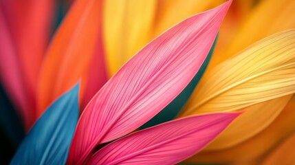 Aufkleber - Colorful palm leaves burst with life, showcasing shades of pink, yellow, and blue in an abstract arrangement. This artistic composition evokes a tropical vibe, perfect for inspiring creativity