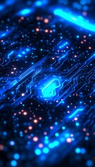 Poster - abstract technology background, glowing circuit lines and nodes in vivid blue, digital artwork