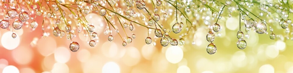 Canvas Print - Sparkling Droplets A Macro Study of Morning Dew on Grass with a Dreamy Bokeh Background