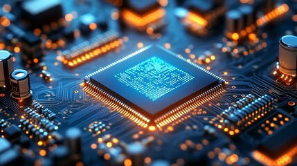 Poster - blue circuit board on a white background, hard edged like a vector