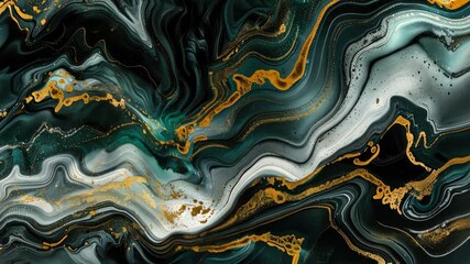 Poster - Fluid shapes and colors blend together in a captivating arrangement, showcasing the interplay of gold, teal, and dark hues